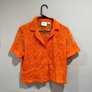 Tangerine Colored Lace Floral Anthropologie Top